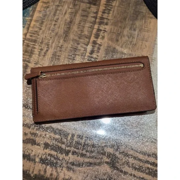 Michael Kors Jet Set Travel Slim Trifold Wallet Brown Saffiano Leather Gold Tone - Picture 4 of 6